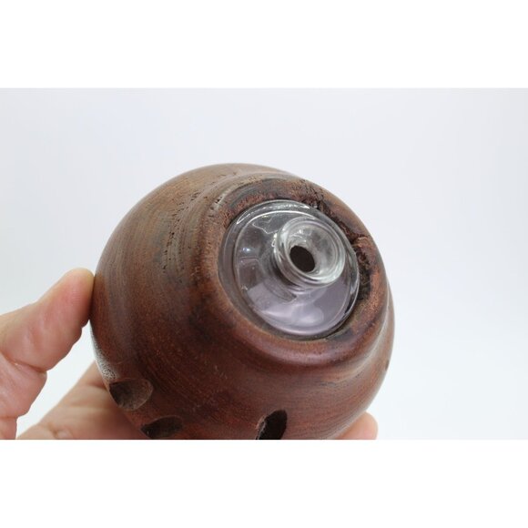 Hand-Turned Mesquite Oil Lamp |Fixed Glass Wick Holder | Artisan Signed "JTR 01" - Picture 5 of 10